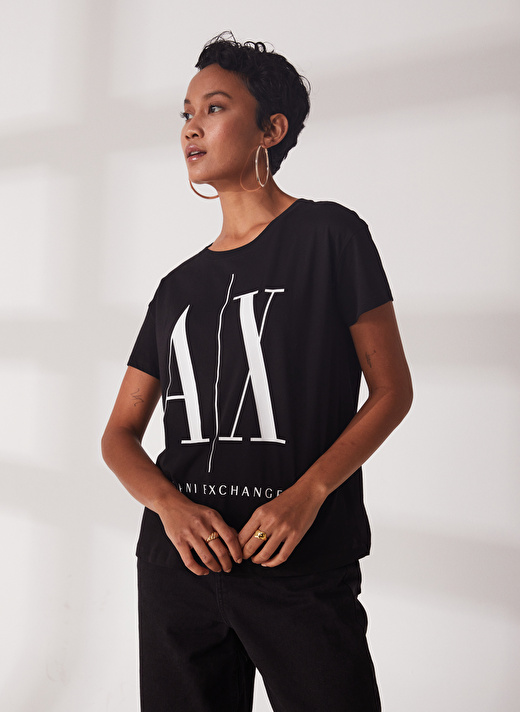 Armani Exchange Bisiklet Yaka Siyah Kadın T-Shirt 8NYTCX-1200 1