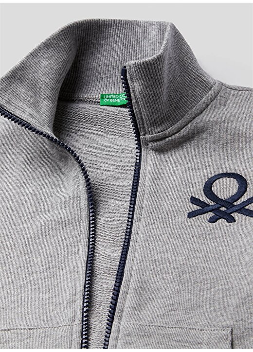 Benetton 3J68C5196 Bisiklet Yaka Normal Kalıp Antrasit Erkek Çocuk Sweatshirt 3