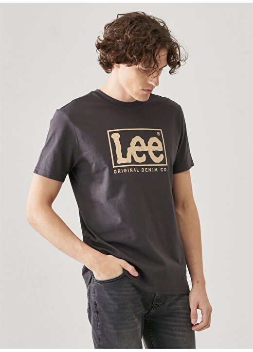 Lee O Yaka Antrasit Erkek T-Shirt Lweight SS XM Wobbly Logo Cneck Tee 3