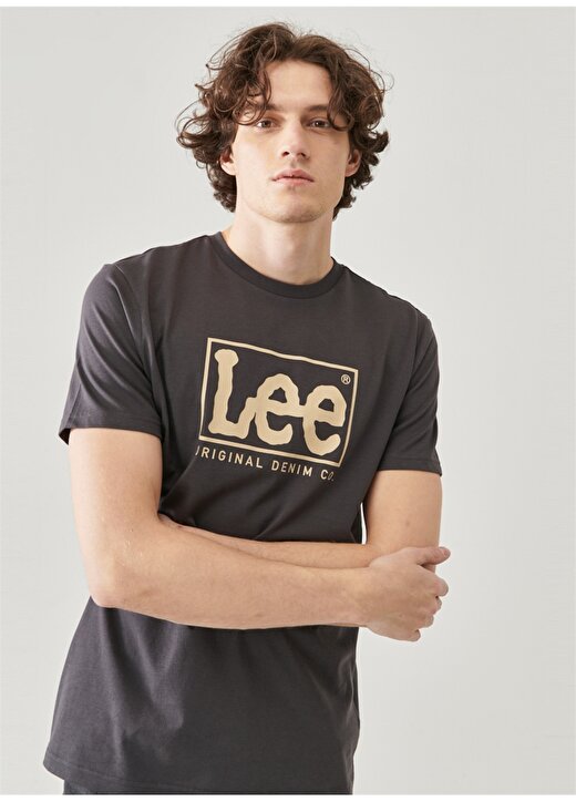 Lee O Yaka Antrasit Erkek T-Shirt Lweight SS XM Wobbly Logo Cneck Tee 4