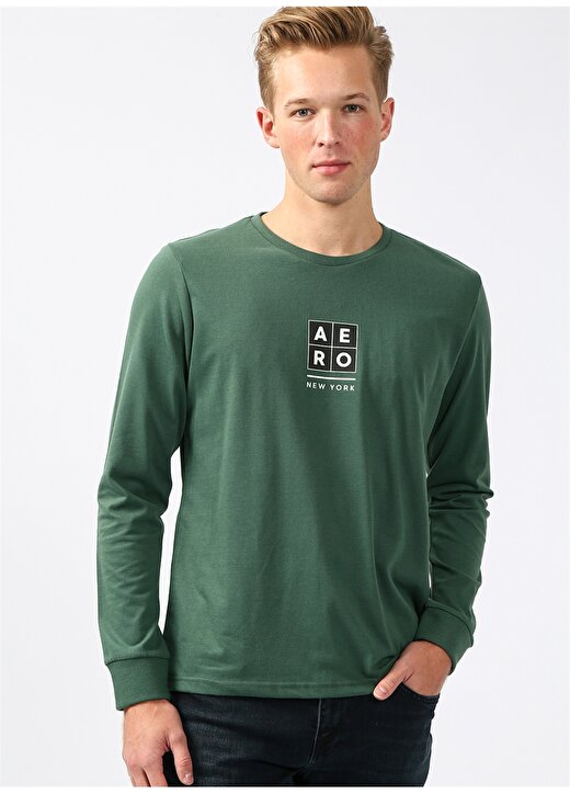Aeropostale Bisiklet Yaka Baskılı Yeşil Erkek T-Shirt E-1189 2