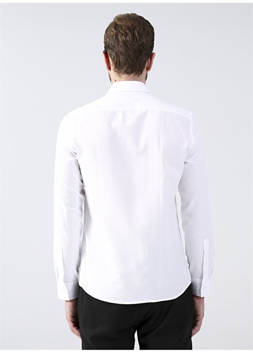 Fabrika Slim Fit Klasik Gömlek Yaka Armürlü Beyaz Erkek Gömlek MAYDOS 15 CPSZ KLASIK 4