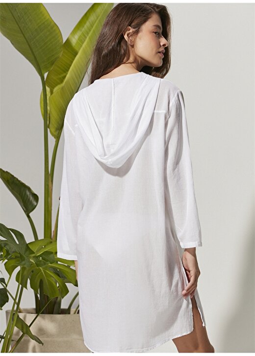 White By Nature Kapüşon Yaka Düz Beyaz Kadın Gömlek WBN3219-XL 4