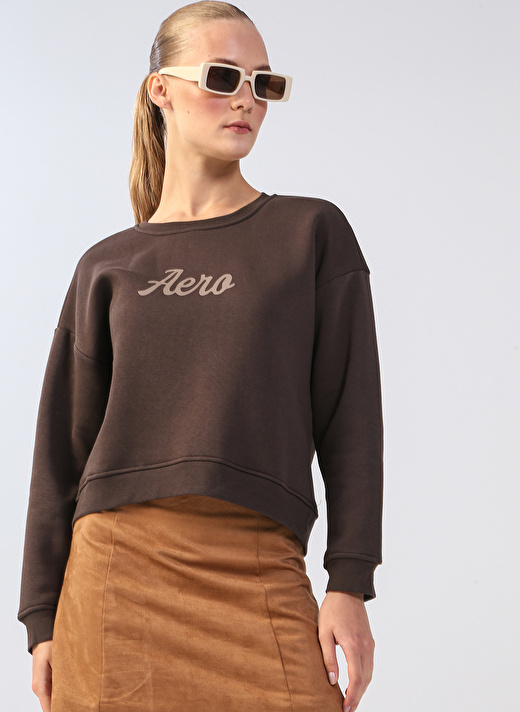 Aeropostale  Bisiklet Yaka Comfort Fit Baskılı Kahve Kadın Şardonlu Sweatshirt MOSKOVA 3