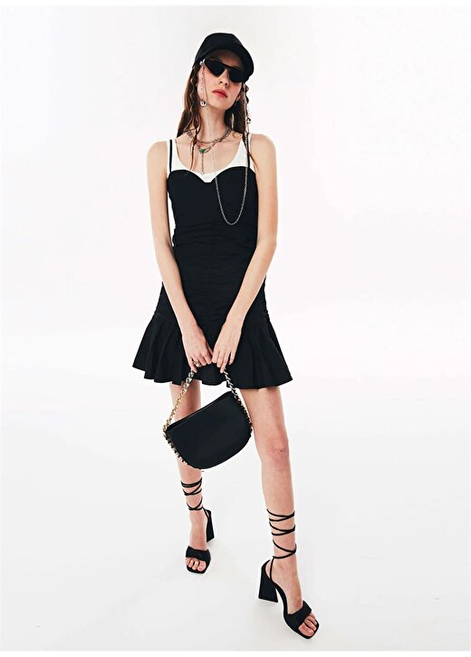 Twist Geniş Yaka Mini Siyah Kadın Elbise TS1220002449001 3