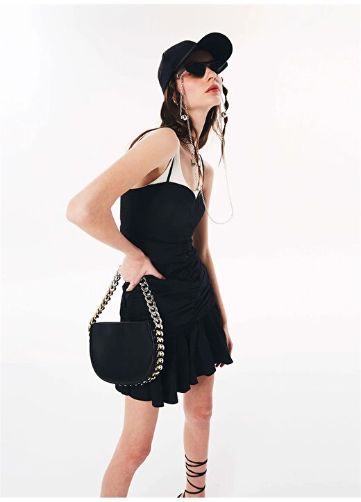 Twist Geniş Yaka Mini Siyah Kadın Elbise TS1220002449001 4