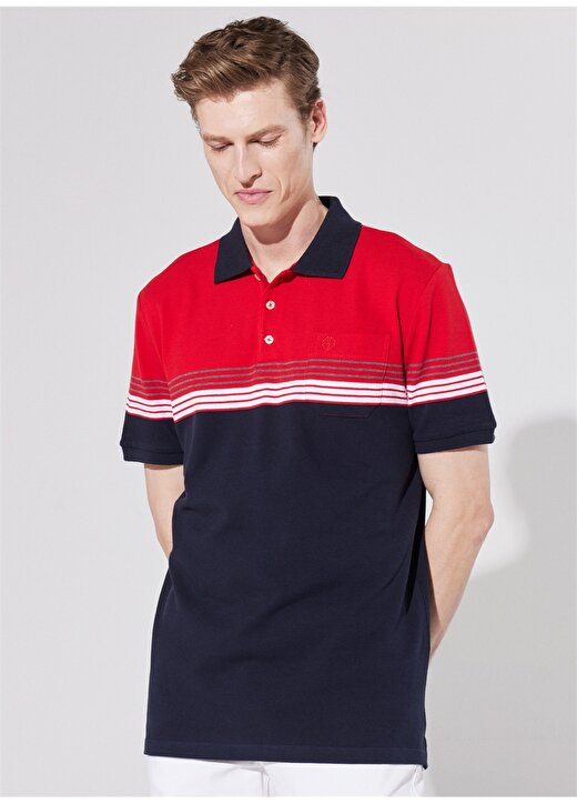 Privé Polo Yaka Kırmızı - Lacivert Erkek T-Shirt 4BX482220010 1