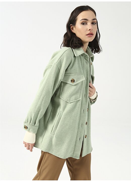 Fabrika Geniş Fit Düz Su Yeşili Kadın Shacket Ceket SONDE-3 1