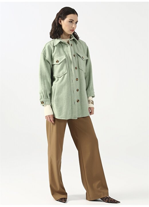 Fabrika Geniş Fit Düz Su Yeşili Kadın Shacket Ceket SONDE-3 3