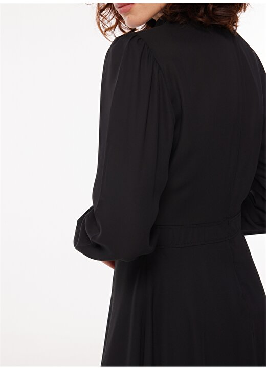 Fabrika Dik Yaka Desenli Mini Siyah Kadın Elbise FREZYA 4