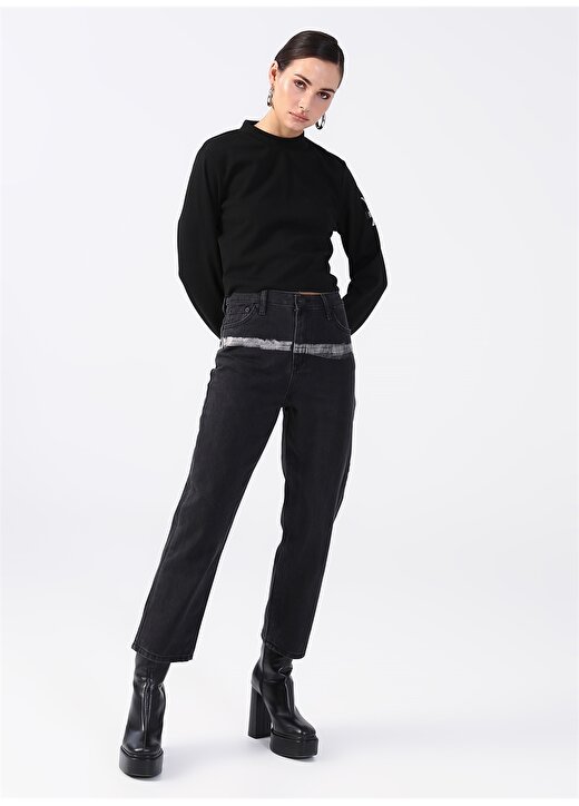 Black On Black Siyah Bol Kesim Batik Çizgi Detaylı Kadın Denim Pantolon K-KEVA 1