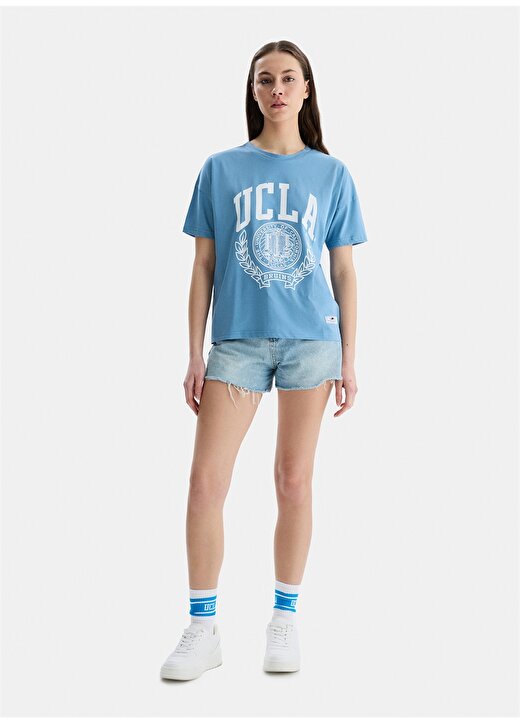 Ucla Bisiklet Yaka Mavi Kadın T-Shirt AVALON 1