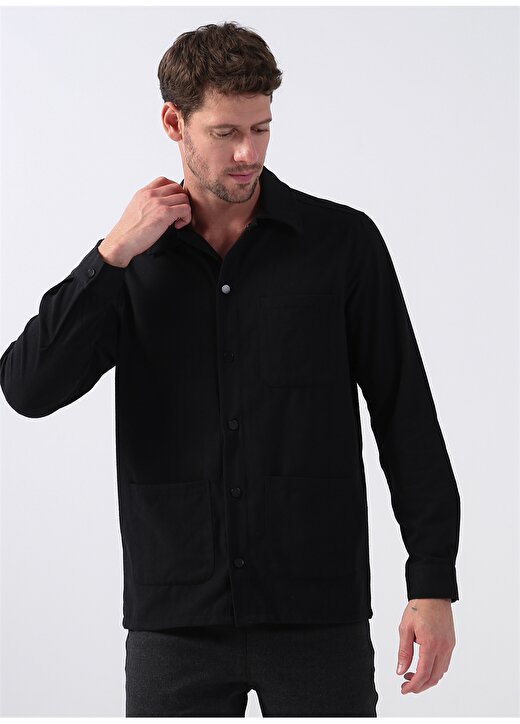 Fabrika Comfort Gömlek Yaka Düz Siyah Erkek Gömlek CM CLARKK 1 3