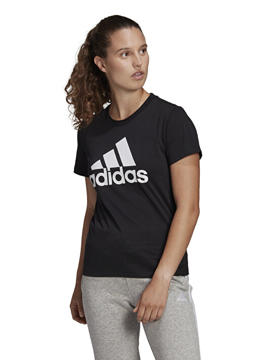 adidas Bisiklet Yaka Baskılı Siyah - Beyaz Kadın T-Shirt GL0722 W BL T 2