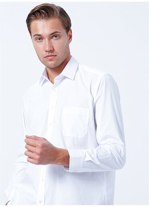 Süvari Klasik Yaka Düz Beyaz Erkek Gömlek GM1001400229 3