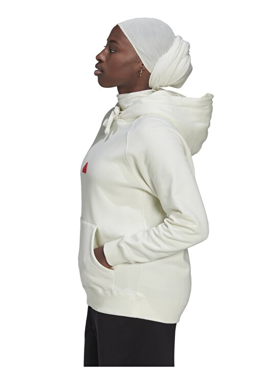Adidas Kapüşon Yaka Beyaz Kadın Sweatshırt HM2852 W NEW OVSZ HDY 3