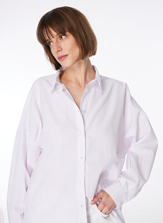 Fabrika Oversize Gömlek Yaka Düz Beyaz Kadın Gömlek FRANZ 2