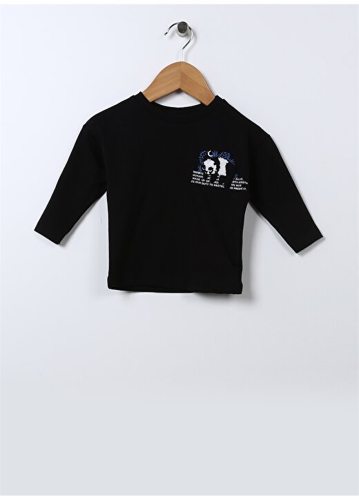 Mammaramma Nakışlı Siyah Bebek T-Shirt 22FWB-45 1