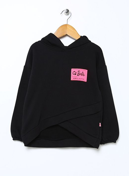 Barbie Siyah Kız Çocuk Kapüşonlu Uzun Kollu Düz Sweatshirt 22BW-42   1