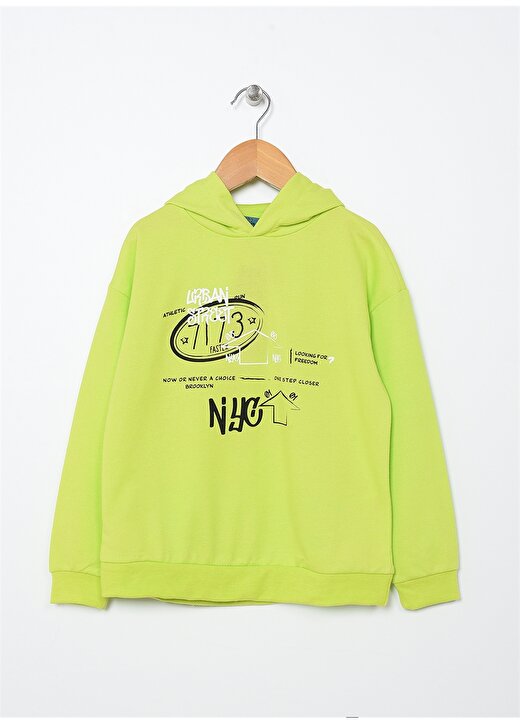 Funky Rocks Neon Yeşil Erkek Çocuk Kapüşonlu Baskılı Sweatshirt DF-02 1