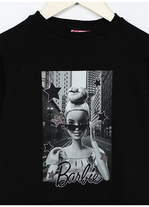 Barbie Siyah Kız Çocuk Bisiklet Yaka Uzun Kollu Baskılı Sweatshirt 22BW-35 3