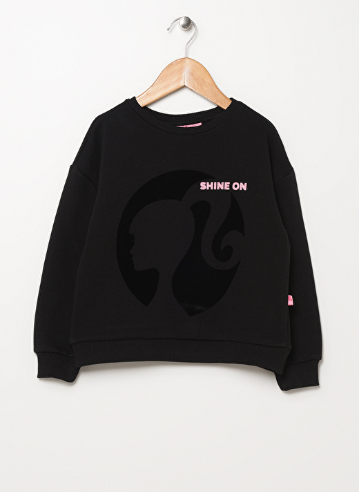 Barbie Siyah Kız Çocuk Bisiklet Yaka Uzun Kollu Baskılı Sweatshirt 22BW-36   1