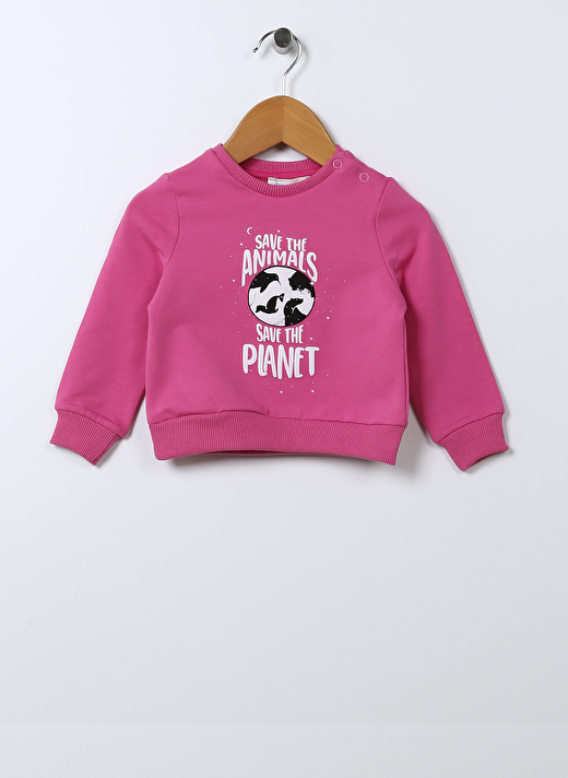 Mammaramma Koyu Pembe Kız Bebek Bisiklet Yaka Uzun Kollu Baskılı Sweatshirt 22FWG-51    1