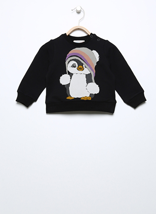 Mammaramma Siyah Kız Bebek Bisiklet Yaka Uzun Kollu Baskılı Sweatshirt 22FWG-58    1