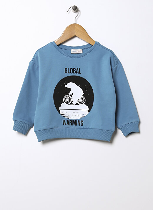 Mammaramma Mavi Erkek Bebek Bisiklet Yaka Uzun Kollu Oversize Baskılı Sweatshirt 22FWB-52  1