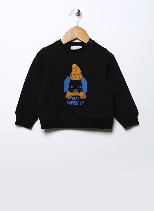 Mammaramma Siyah Erkek Bebek Bisiklet Yaka Uzun Kollu Baskılı Sweatshirt 22FWB-40   1