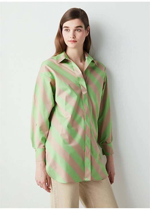 İpekyol Gömlek Yaka Yeşil Kadın Gömlek IS1220025150011 1