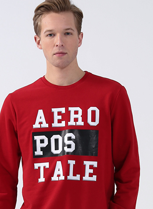 Aeropostale Bisiklet Yaka Baskılı Koyu Kırmızı Erkek Sweatshırt E-WHITE 1