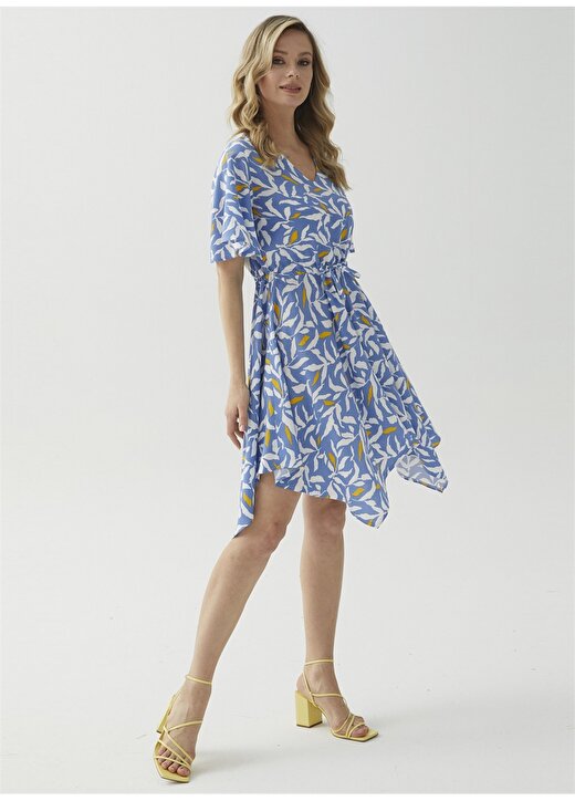 Selen V Yaka Emprime Standart Mavi Kadın Elbise 22YSL7146 2