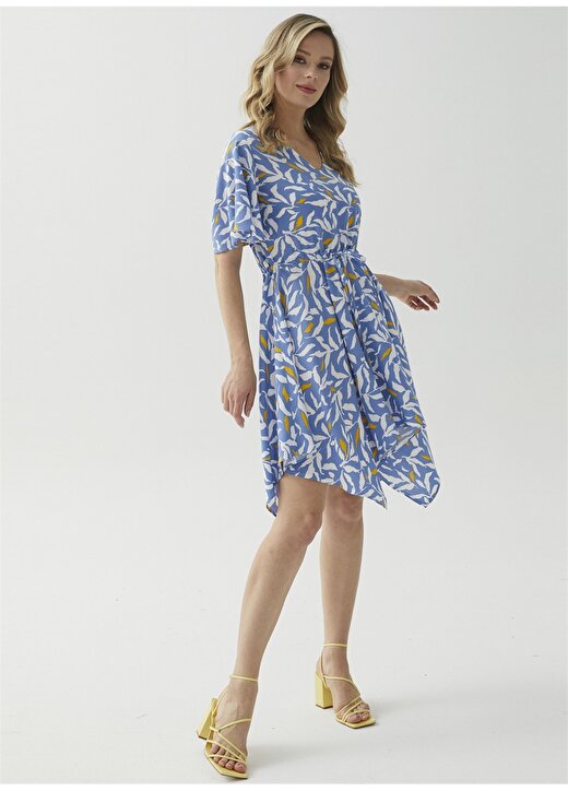 Selen V Yaka Emprime Standart Mavi Kadın Elbise 22YSL7146 3