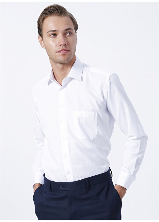 Süvari Klasik Yaka Armürlü Beyaz Erkek Gömlek GM2025000213 3