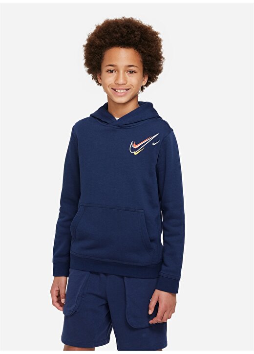 Nike Çocuk Lacivert Kapüşonlu Sweatshirt DX2295-410 B NSW SOS FLC PO HOODIE 4