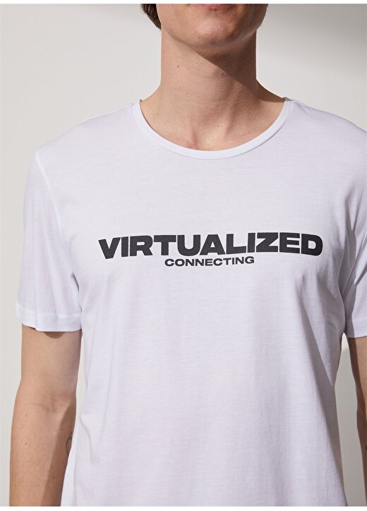 People By Fabrika Bisiklet Yaka Baskılı Beyaz Erkek T-Shirt Virtualized 2