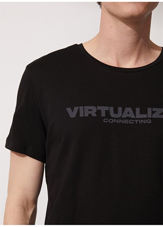 People By Fabrika Bisiklet Yaka Baskılı Siyah Erkek T-Shirt Virtualized 2