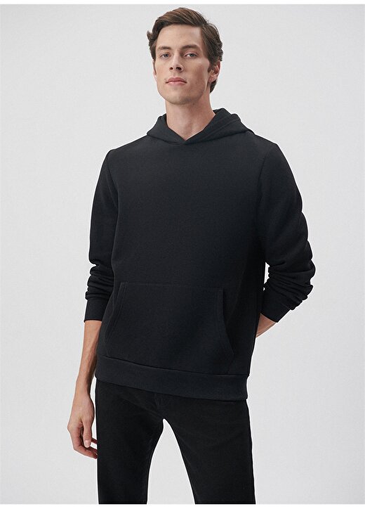 Mavi Kapüşonlu Regular Fit Düz Siyah Erkek Şardonlu Sweatshirt M0610937-900 1