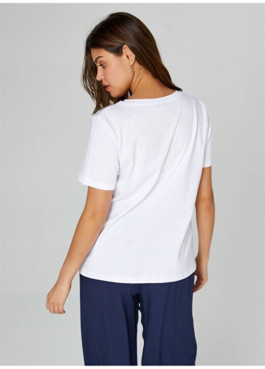 Faik Sönmez V Yaka Düz Beyaz Kadın T-Shirt B00095 4