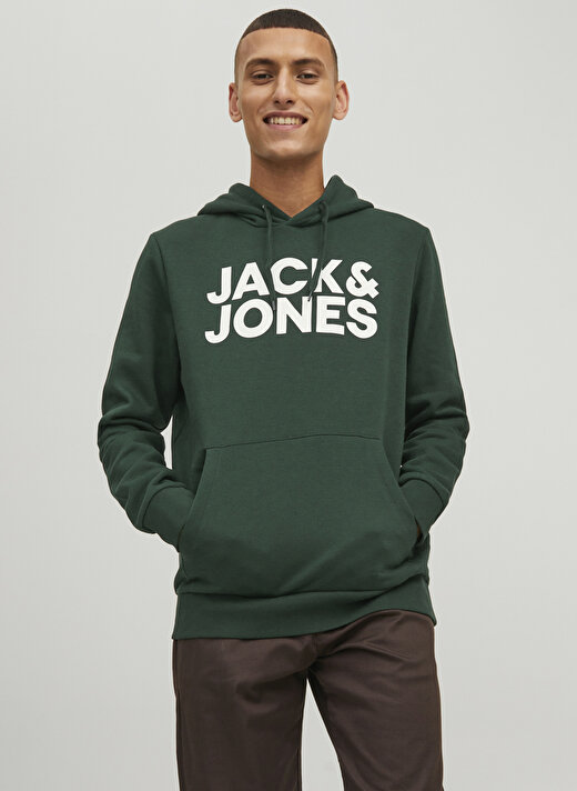 Jack & Jones Kapüşon Yaka Koyu Yeşil Erkek Sweatshırt 12152840_JJECORP LOGO SWEAT HOOD NO 2