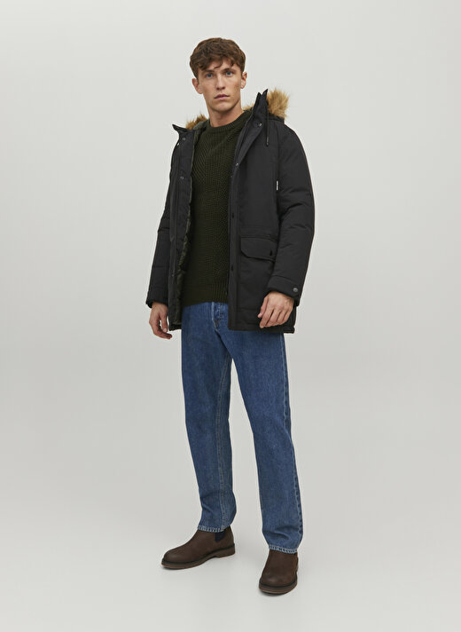 Jack & Jones Siyah Erkek Kapüşonlu   Mont 12211948_JJWINNER PARKA FUR 1