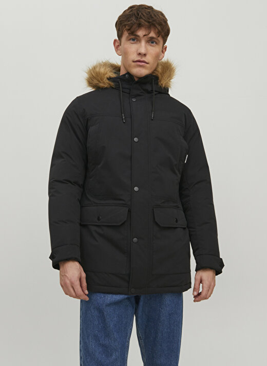 Jack & Jones Siyah Erkek Kapüşonlu   Mont 12211948_JJWINNER PARKA FUR 2