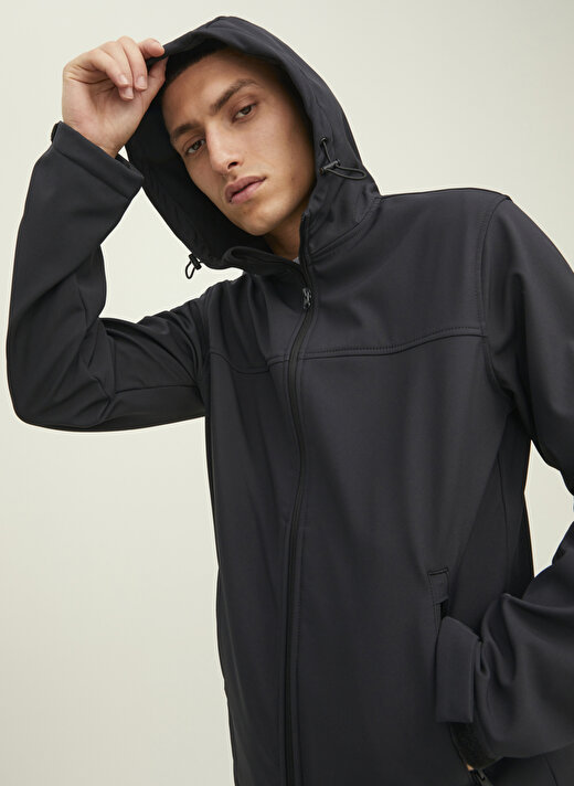 Jack & Jones Siyah Erkek Mont 12212363_JJEMARVIN HOOD SOFTSHELL N 3