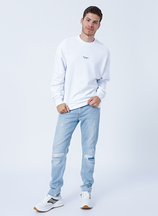 Jack & Jones Bisiklet Yaka Beyaz Erkek Sweatshırt 12213688_JPRBLAKAM BRANDING SWEAT C 2