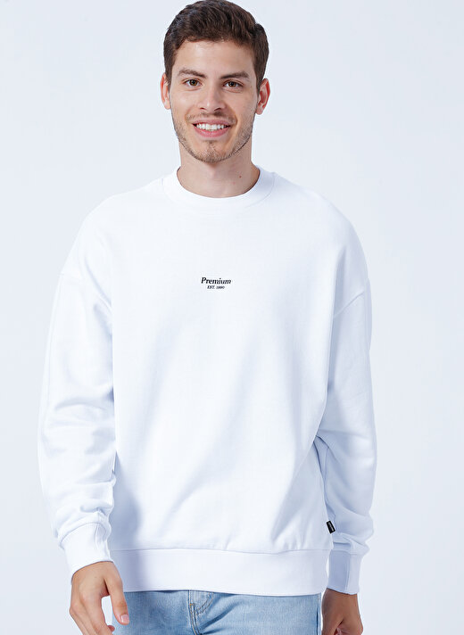 Jack & Jones Bisiklet Yaka Beyaz Erkek Sweatshırt 12213688_JPRBLAKAM BRANDING SWEAT C 3