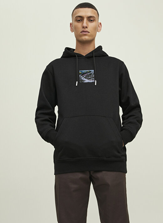 Jack & Jones Kapüşon Yaka Siyah Erkek Sweatshırt 12216305_JCOHIKING SWEAT HOOD 2