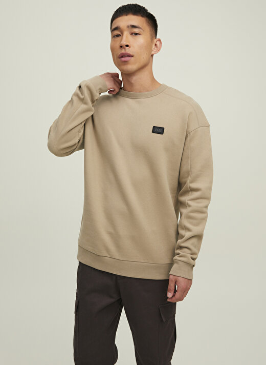 Jack & Jones Bisiklet Yaka Koyu Bej Erkek Sweatshırt 12216345_JCOCLASSIC CREW NECK SWEAT 2