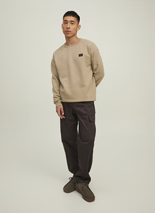 Jack & Jones Bisiklet Yaka Koyu Bej Erkek Sweatshırt 12216345_JCOCLASSIC CREW NECK SWEAT 3