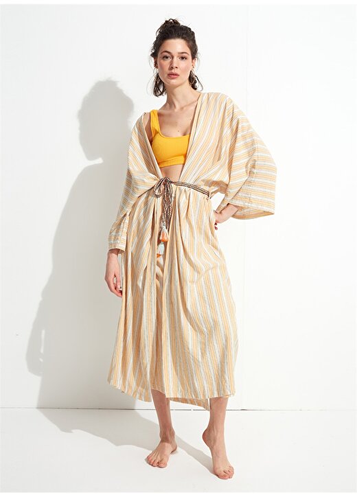 Less Is More Çok Renkli Kadın Kimono LM22506_Stripe 2